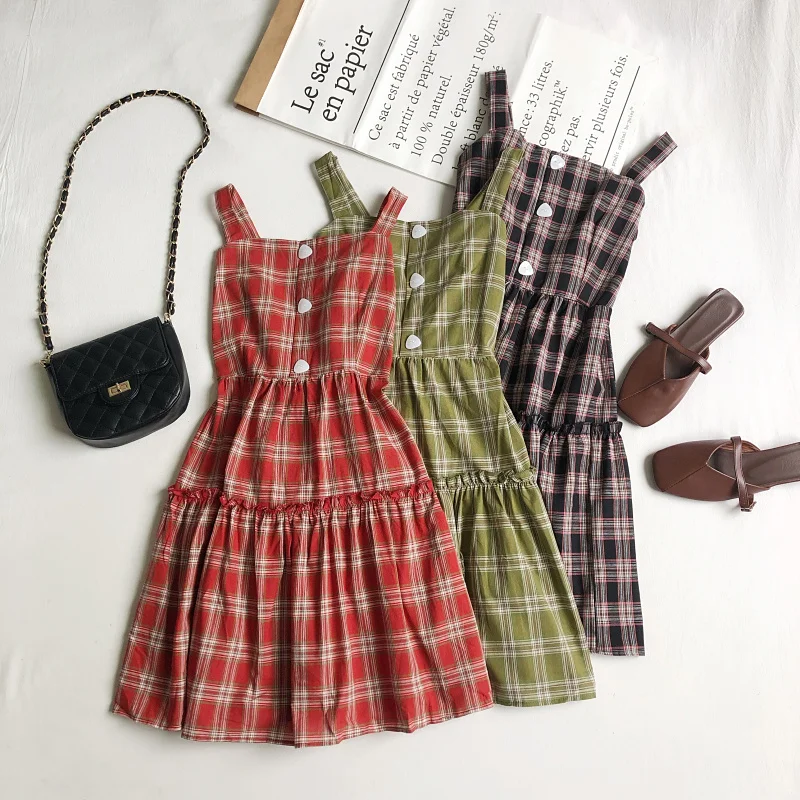2020 весна/лето платье для женщин Корейское новое ретро клетчатое без рукавов |