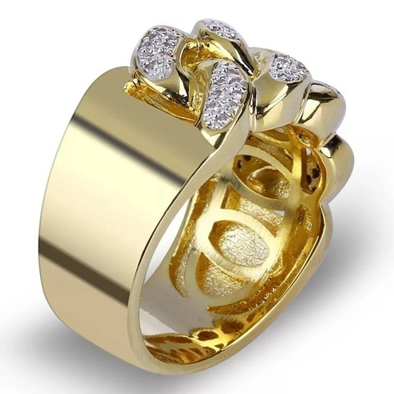 

Trendy Braided Bohemian Crystal Inlaid Ring Men's Ring Fashion Metal Gold-Plated Crystal Inlaid Ring Accessories Party Jewelry