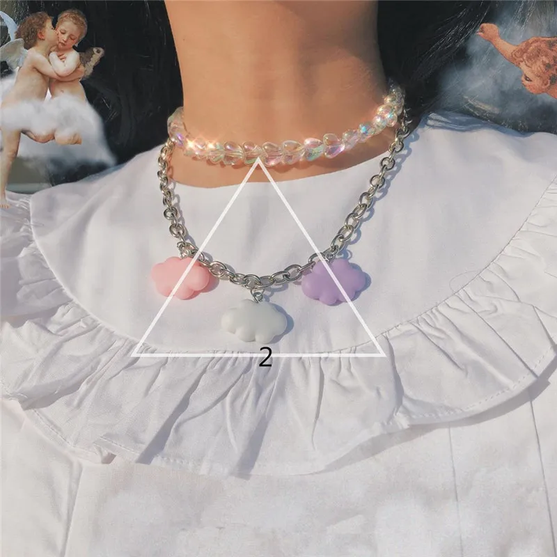 

2021 Harajuku Chic Colorful Clouds Pendant Chain Choker Heart Acrylic Necklace For Women Egirl Vintage Aesthetic Jewelry Gifts