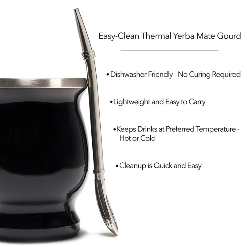 

Yerba Mate Gourd Set Double-Wall Stainless Steel Mate Tea Cup and Bombilla 8 Ounces Bombillas Yerba Mate Straw