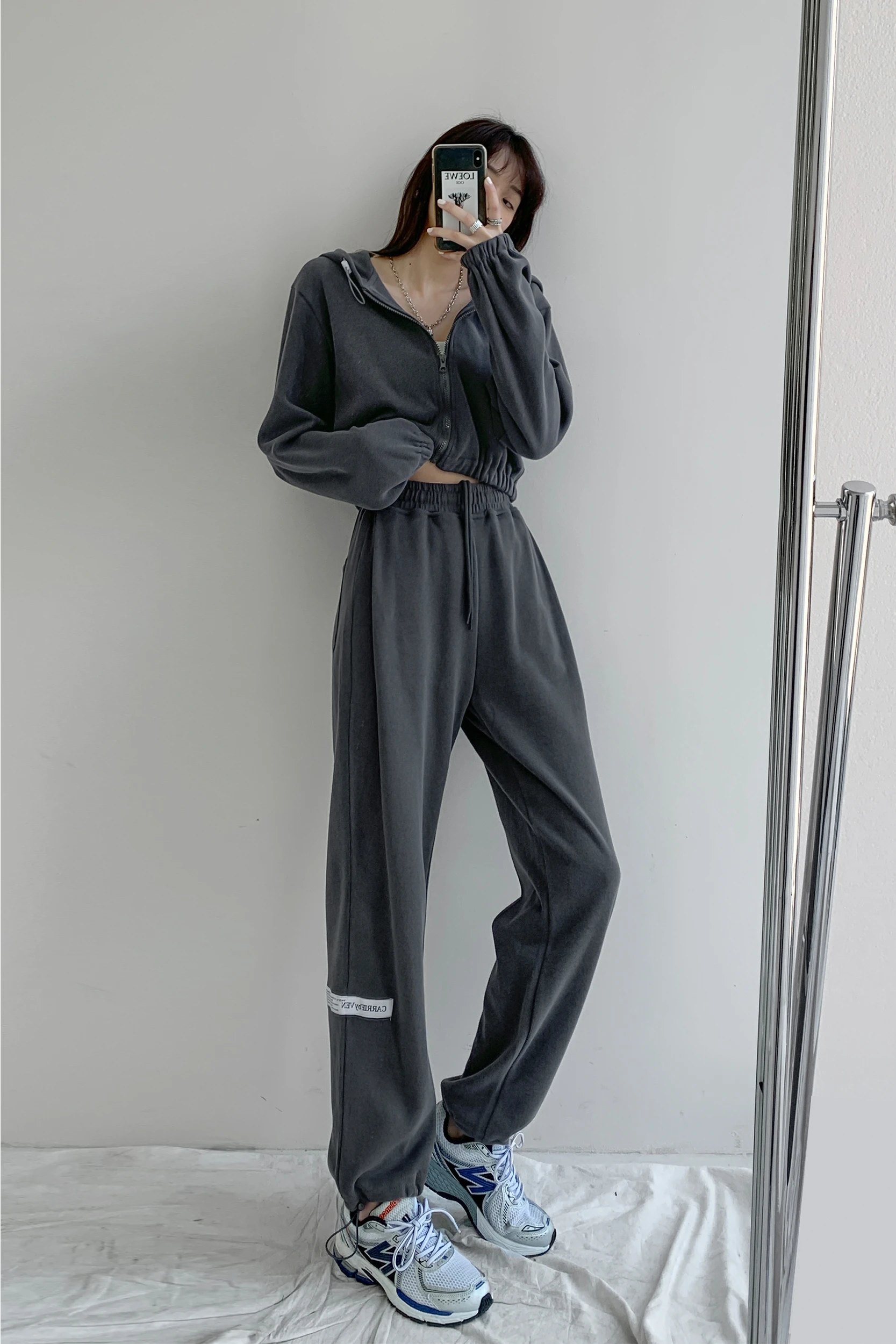 

Wind letter label loose sweatpants women's spring high waist drawstring Leggings casual straight pants