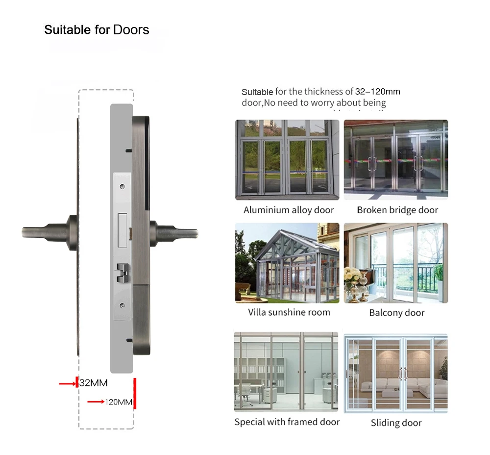 304 Stainless Steel Smart Biometric Fingerprint Lock for Aluminum Sliding Glass Door | Безопасность и защита
