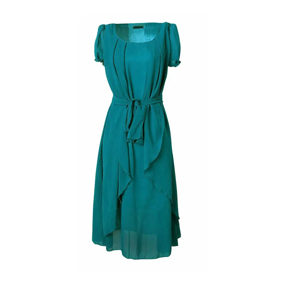 Женское летнее длинное платье с поясом однотонное женское круглым вырезом