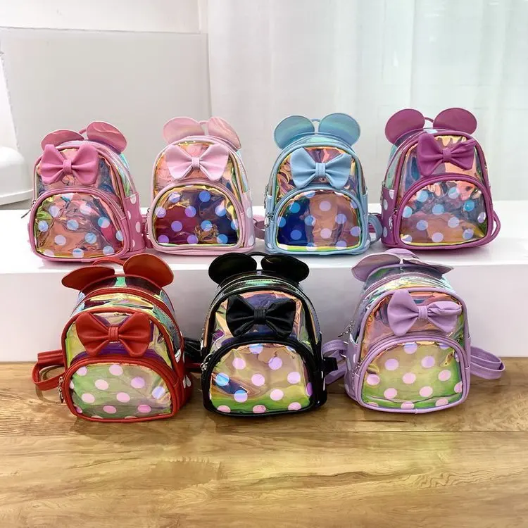 

Girl Plush Backpack Minnie Messenger Bag Kindergarten PU Backpack Baby Girl Princess Cute Bowknot Student Fashion Bags 5-7 Years