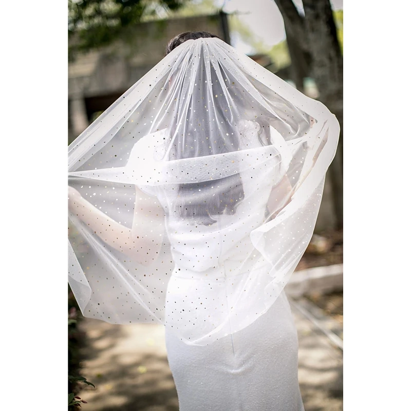 Длинная фата для невесты с блестками цвета слоновой кости аксессуарами гребень