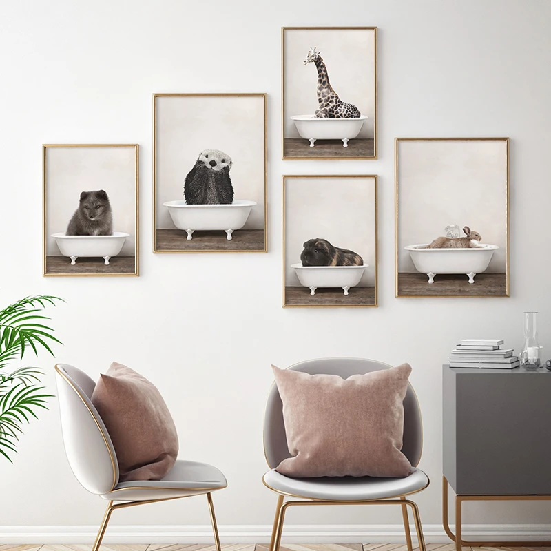 Детская живопись слон Лев Жираф ванная детская Настенная картина холст плакаты