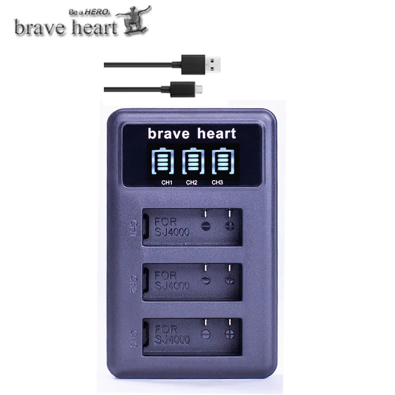 1charger only 3,7 v 1050mAh батарея SJ4000 Батарея SJ5000 SJ6000, Wi-Fi+ ЖК-дисплей 3 лота usb зарядное устройство для спортивной экшн-камеры SJCAM sj 4000 5000 6000 7000 8000 sj9000 M10 - Цвет: 1charger only