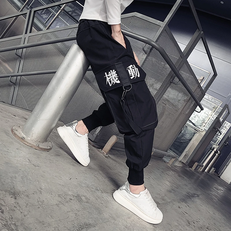 

2021 Men Multi-pocket Harem Pants Trousers Men Streetwear Ribbons Punk Cargo Pant Hip Hop Casual Trousers Joggers Hombre