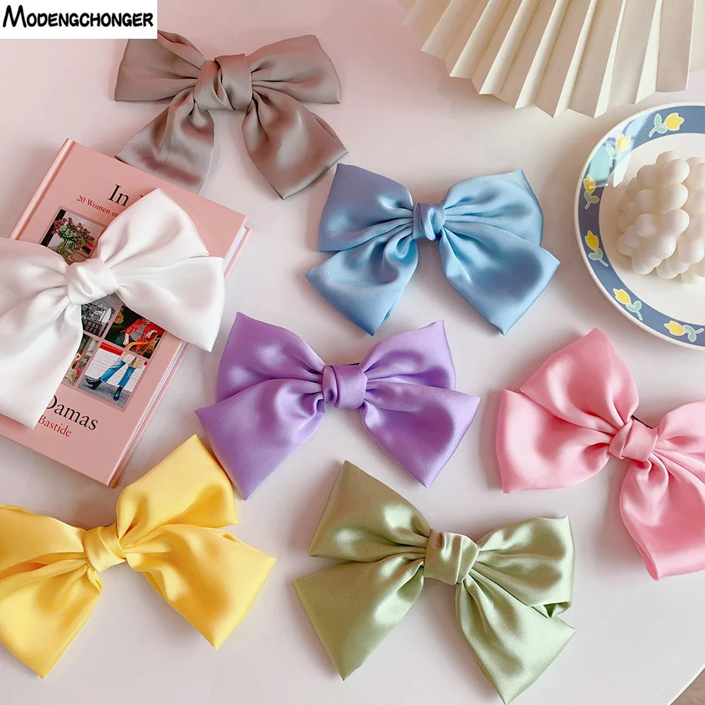 

2020 New Fashion Big Large Barrette Bow Hairpin Soft Chiffon Hairgrips For Women Girls Satin Hair Clip Sweet Hair Accessories