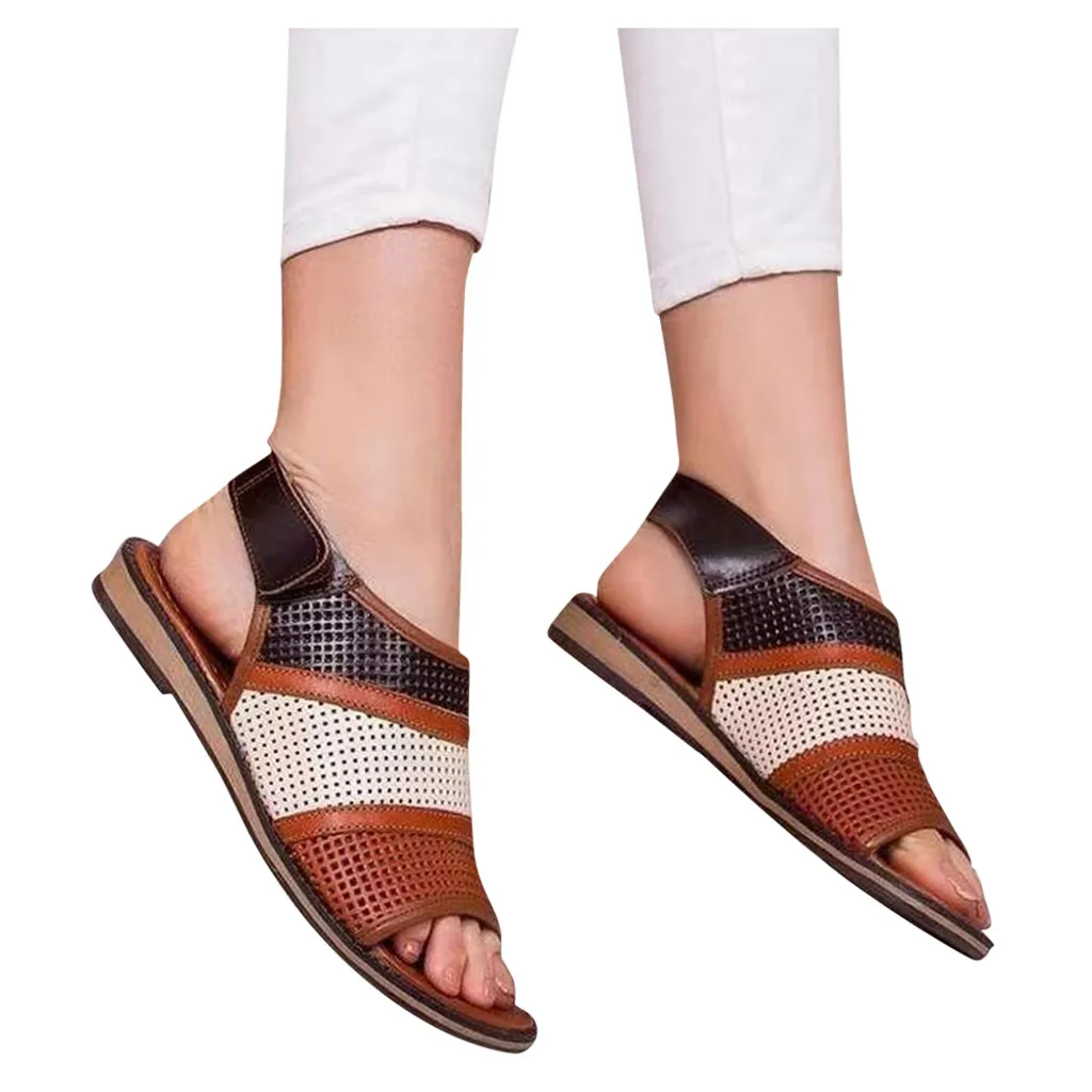 Женские сандалии на плоской подошве женская обувь дышащая с открытым носком