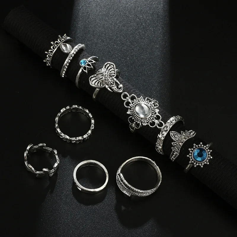 Bague Femme, винтажные кольца для женщин, геометрической формы, в стиле бохо, цветок, кристалл, кольцо на кончик пальца, набор, богемный, миди, ювелирные изделия, серебряный цвет