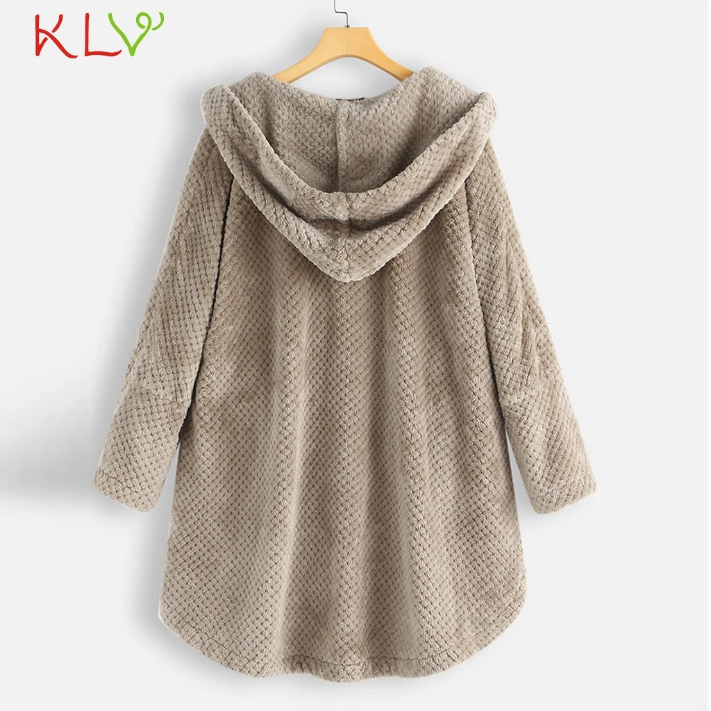 Women Jacket Hooded Fleece Pocket Warm Winter Coat Fluffy Button Casual Top Outwear Clothes Plus Size Manteau Femme 5XL 19Oct