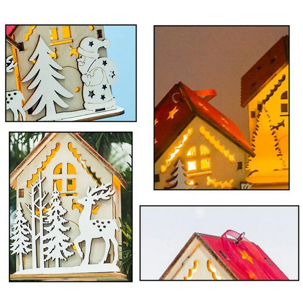 Рождественский Деревянный 3D дом Светодиодная лампа подвесная подвеска