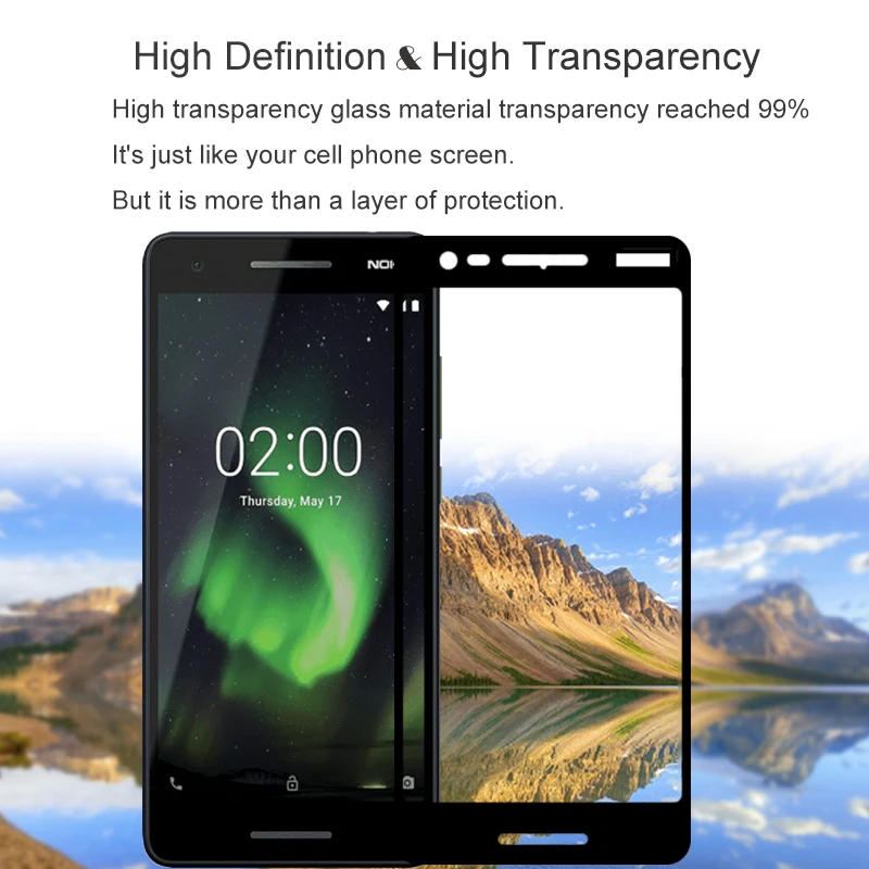 2 шт. Оригинальное полное покрытие защита экрана закаленное стекло для Nokia 1 на