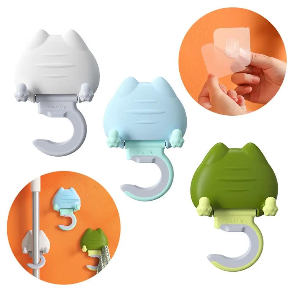 

Garden Cat Shape Wall Mount Organizer Bathroom Self-adhesive Mop Hanger Broom Mop Holder Hooks Storage