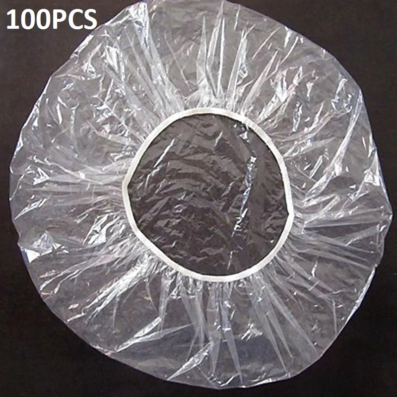 Plastic 100pcs 100 шт одноразовые шапки для душа, нетканые плиссированные анти-пылевые женские мужские банные шапки для волос для спа-салона, аксессуары для душа и ванной - Цвет: Plastic 100pcs