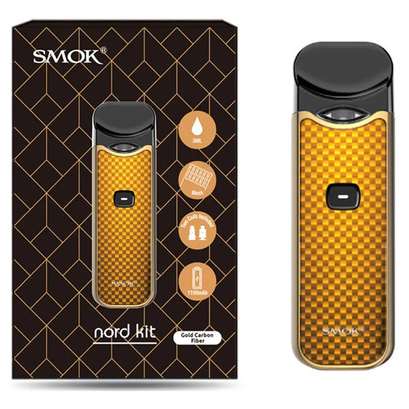 gold carbon Smok Nord Pod vape комплект с аккумулятором 1100 мАч 3 мл картридж сетка спиральная электронная сигарета Vape pod Kit vs SMOK novo - Цвет: gold carbon