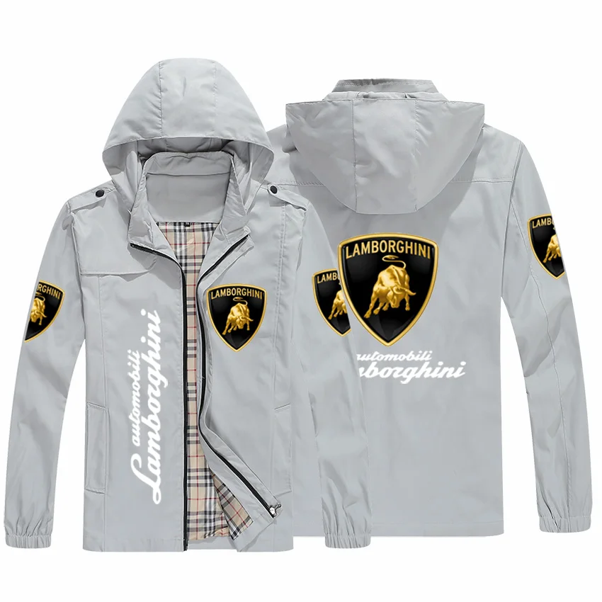 

2021 men's new spring and autumn jacket men's and women's casual zipper standing jacket hooded printing logo LAMBORGH