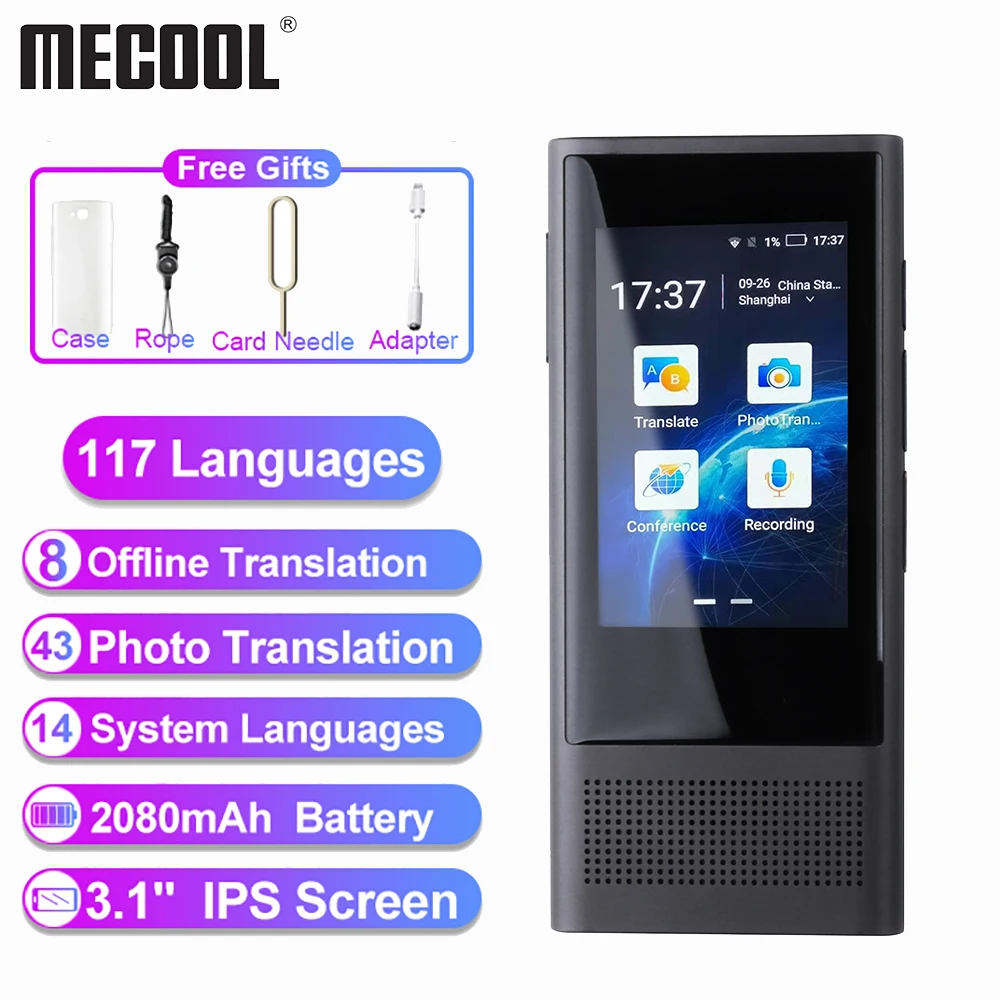 Voice Photo переводчик Mecool W1 3 0 AI 1 дюйма IPS 4G Wi Fi 8 Гб памяти 2080 мАч 117 языков портативный