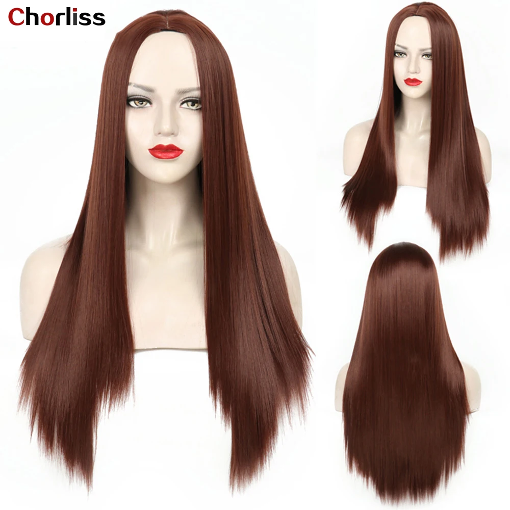 

24" Long Straight Blonde Black Synthetic Wigs Soft Middle Part Wigs High Temperature Fiber Fashion Cospaly Hair Wigs For Women