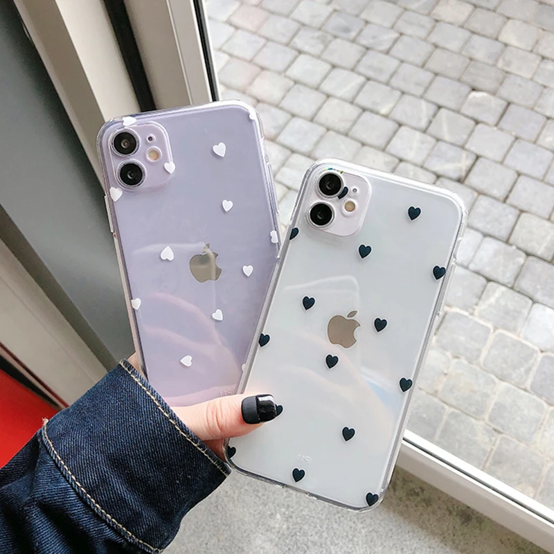 

New Phone Case For iPhone 12 11 6 6s 7 8 Plus X XR 11Pro XS Max Transparent Cute Cartoon Love Heart Soft TPU Mobile Cover Cases