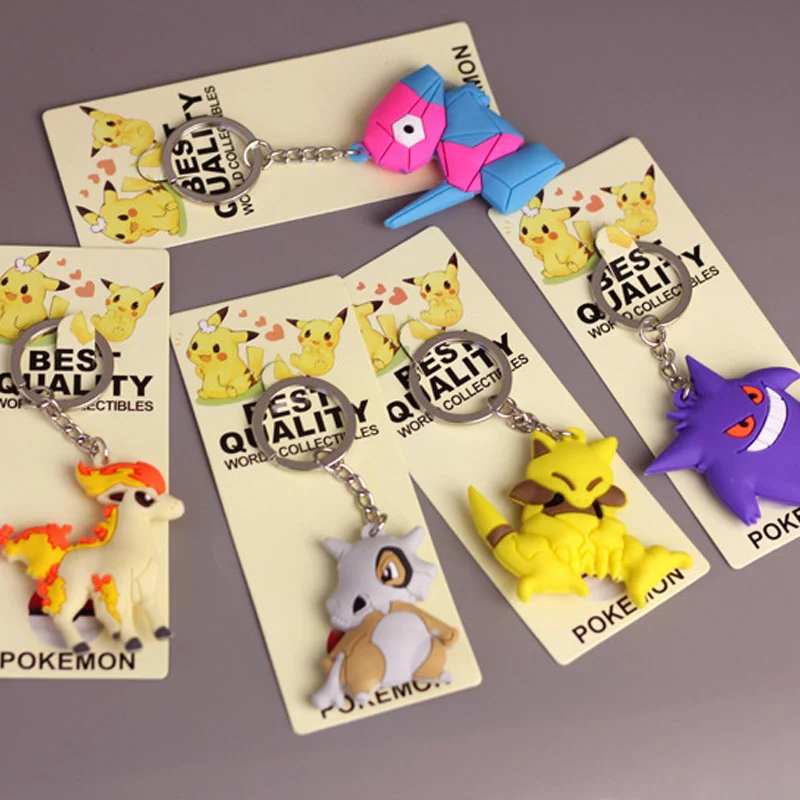

TAKARA TOMY Pokemon Key Chain The Backpack PVC Metal Cubone Gengar Rapidash Abra Porygon Japan Anime Keychain Childrens Toy