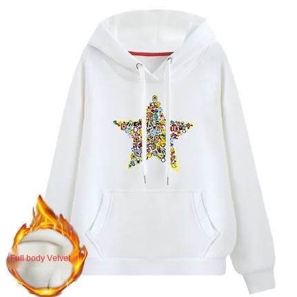 

Five-Pointed Star Sweatshirts Women's New Hooded Fleece-Lined CEC Jacket Loose Top Graphic Hoodies womens winter tops
