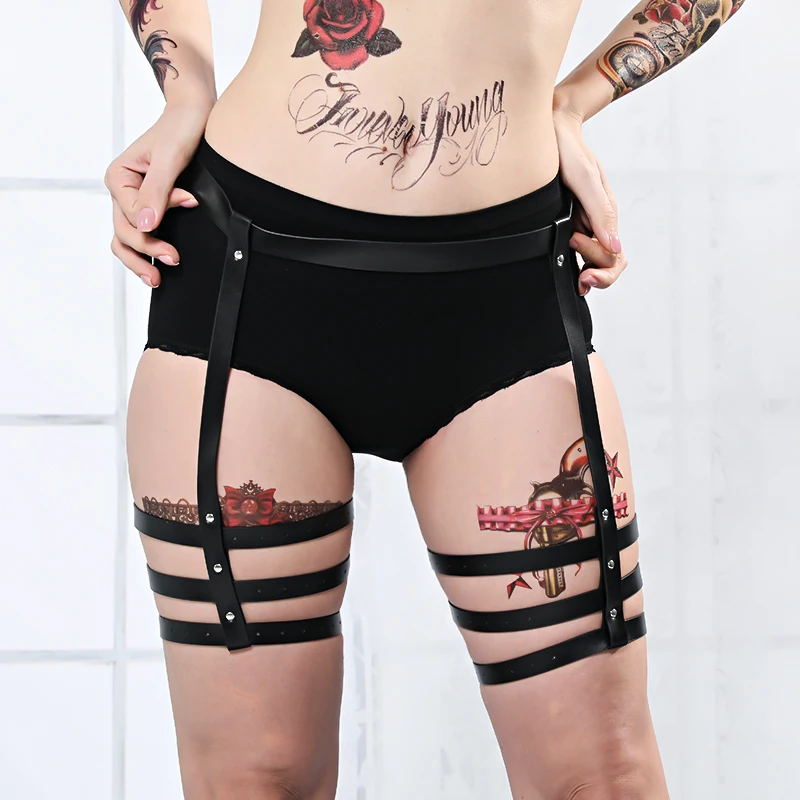 Пикантная обувь в стиле Харадзюку ручная работа панк рок Кожа Подвязки на ногу