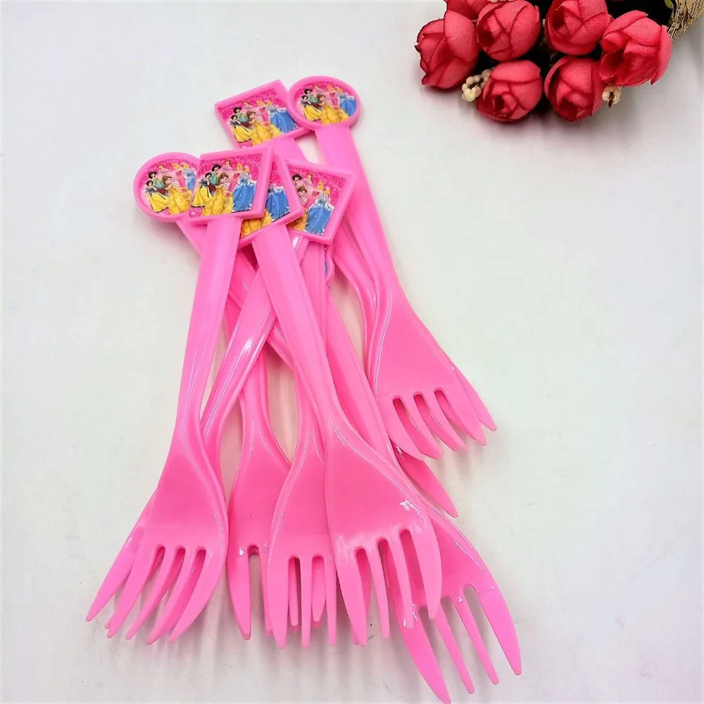 fork 10pcs 108 см* 180 см Ариэль/Белоснежка/Белль/Золушка/Жасмин/Аврора принцесса пластиковая скатерть для украшения дня рождения детей - Цвет: fork 10pcs