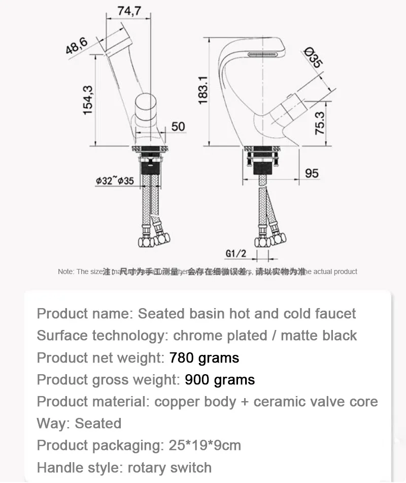 

Washbasin Faucet Bathroom Cold and Hot Water Simple Style Basin Faucet Tap Kitchen Bathroom Accessories
