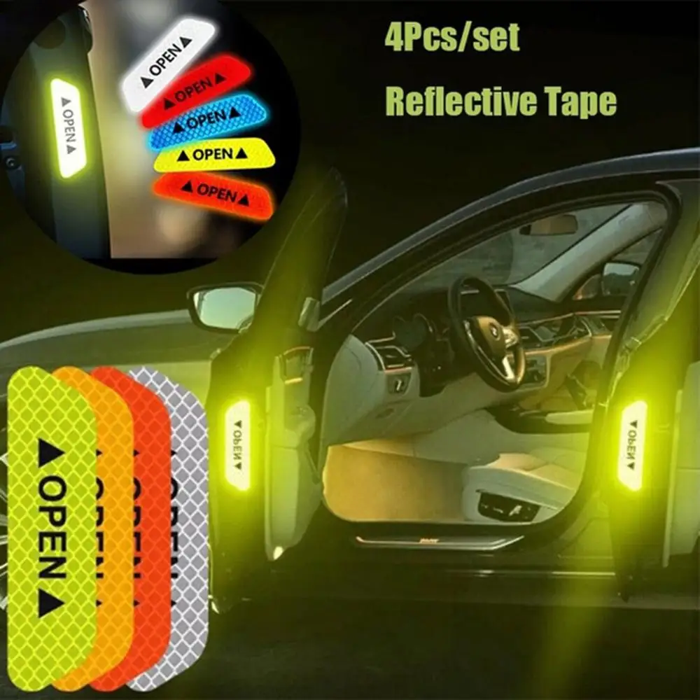 

4PCS/SET Car Styling Warning Car Sticker Affixed To The Door To Open The Door Crash Safety Warning Stickers Reflective