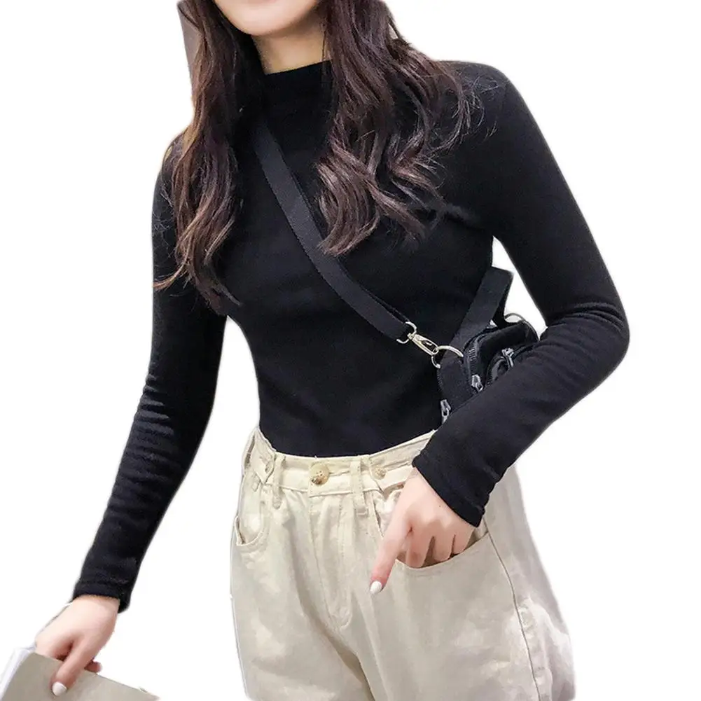 Женская облегающая футболка с высоким воротом Офисная Однотонная длинными