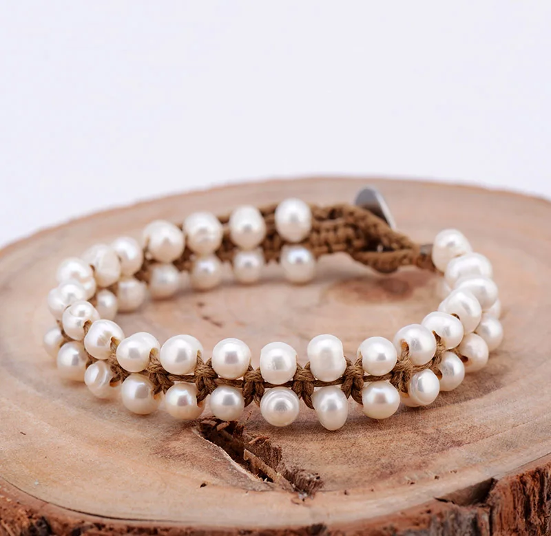 

Classic Pearl Bracelet Handmade Bohemia Freshwater Pearls String Knotted Bracelet Birthday Holiday Gift Pearl Jewelry