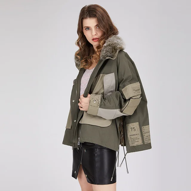 Пуховик на белом утином пуху зимние парки из натурального Лисьего меха женское