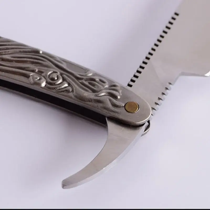 Винтажная классическая мужская бритва с прямыми лезвиями стальная тисненая