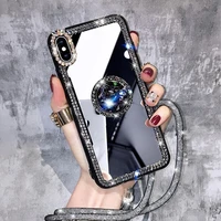 mirror rhinestone makeup women case for samsung s20 s20fe s10 s9 s8 plus s10e s7 note 10 9 8 glitter diamond finger ring cover
