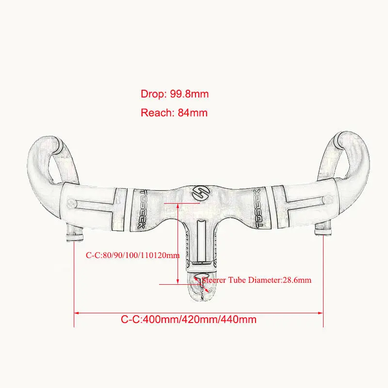 TOSEEK Carbon Integrant Handlebar Fiber 400/420/440mm Handle Bar Road Bike Matte UD Cycling Accessories Parts | Спорт и развлечения