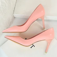 2020 sweet women 7 5cm high heel soft leather party pumps scarpins female yellow pink blue heels wedding shoes stiletto big size