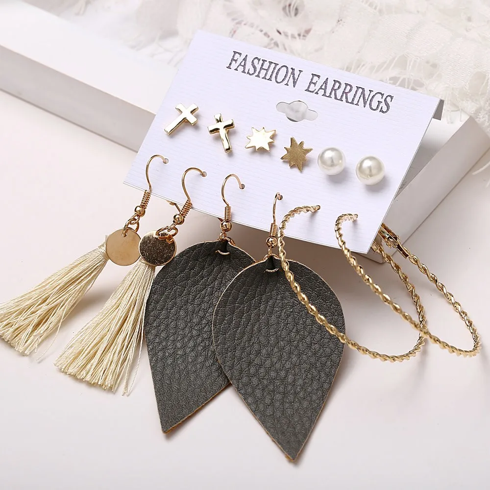 Модные серьги в виде листьев ручной работы для женщин 6 комплектов ювелирные