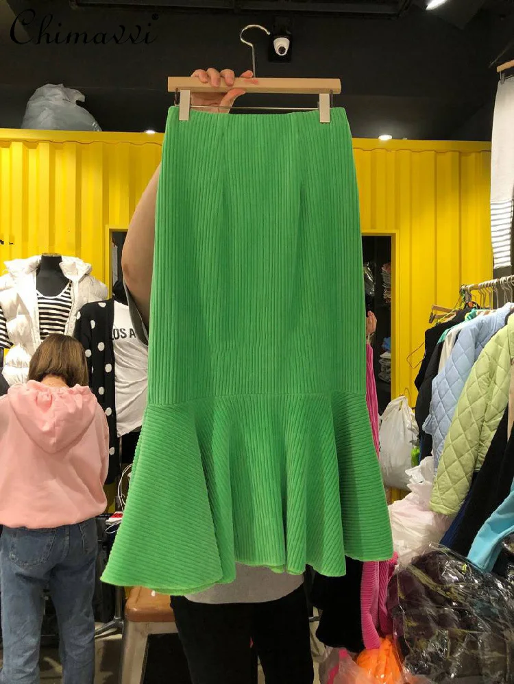 

Женская юбка с высокой талией, Повседневная трапециевидная юбка с высокой талией, длинная юбка в Корейском стиле для секса, осень 2021