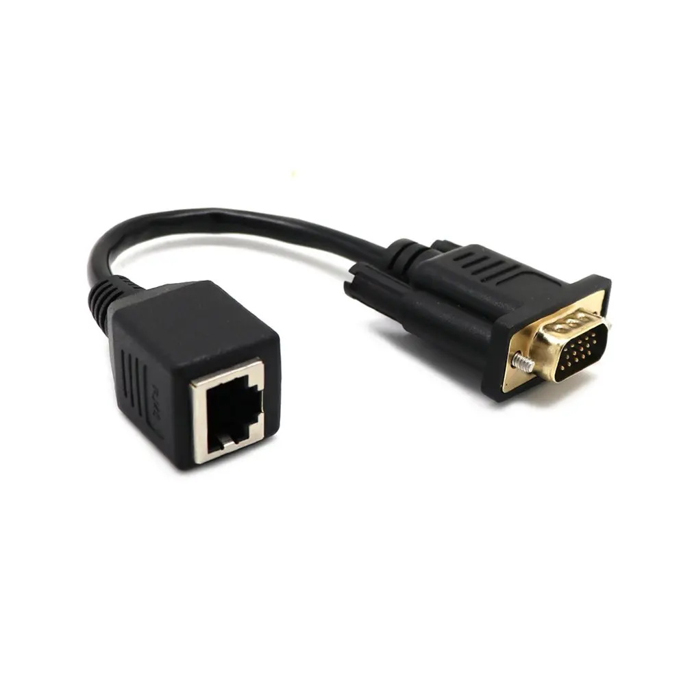 Адаптер VGA RJ45 15 см удлинитель для Lan Cat5 Cat5e конвертер Ethernet адаптер кабель черный