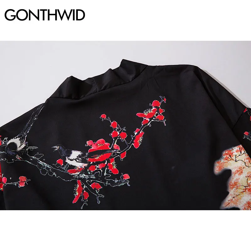 Повседневное мужское кимоно GONTHWID с принтом панды и цветков сливы японское