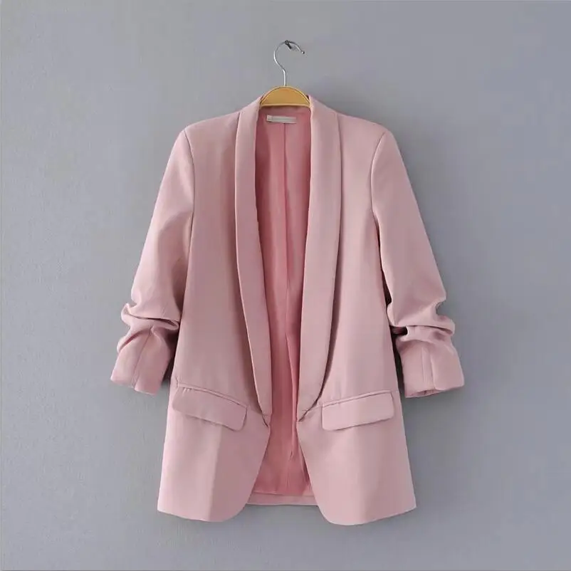 Pink Мода весна женский костюм блейзеры куртки офисный женский узкий белый черный красный без пуговиц деловой Женский блейзер Пальто - Цвет: Pink