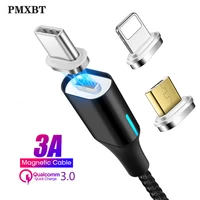 3a magnetic micro usb cable led lighting for iphone 7 samsung type c android phone fast charging charger adapter wire with plug