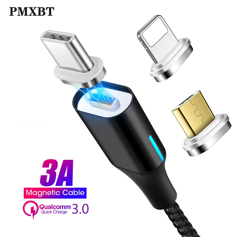 3а Магнитный Micro USB кабель светодиодное освещение для iPhone 7 Samsung Type C Android телефон
