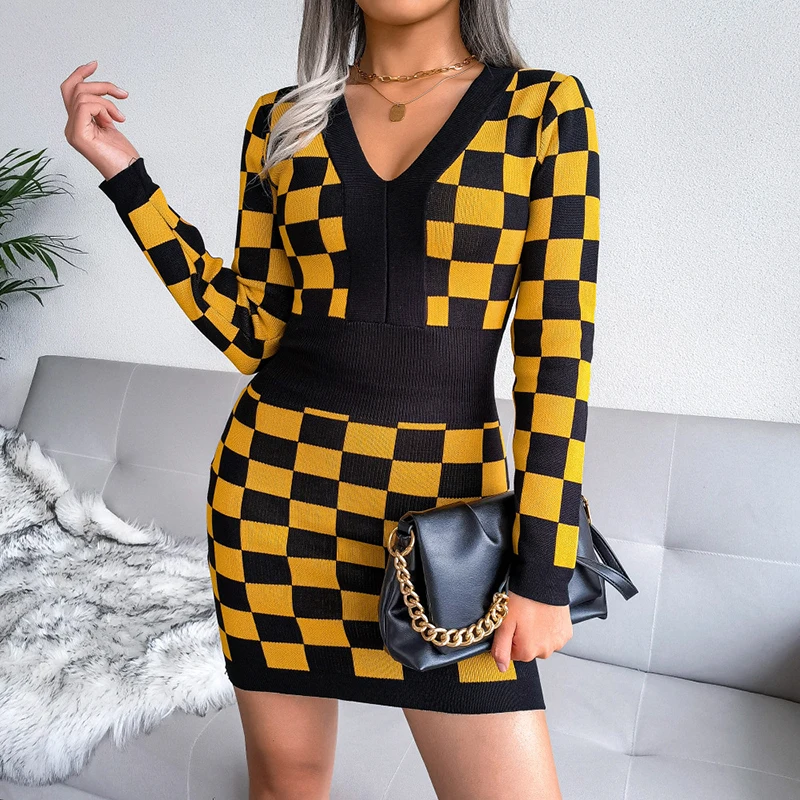 

Chic Print Women V Neck Sexy Mini Dress Spring Autumn Lady Long Sleeve Party Dress Vintage Femme Slim Fits Streetwear Vestidos