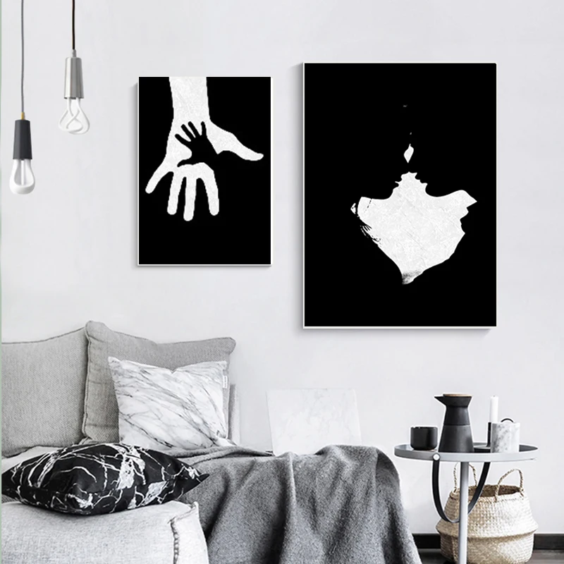 Поцелуи черно-белая сексуальная женщина Любовь руки объятия холст живопись