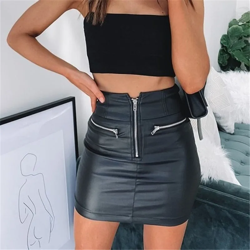 

Womens PU Leather Zipper Skirt High Waist Pencil Evening Party Club Wear Bodycon Short Mini Skirt Package Hip Skirt