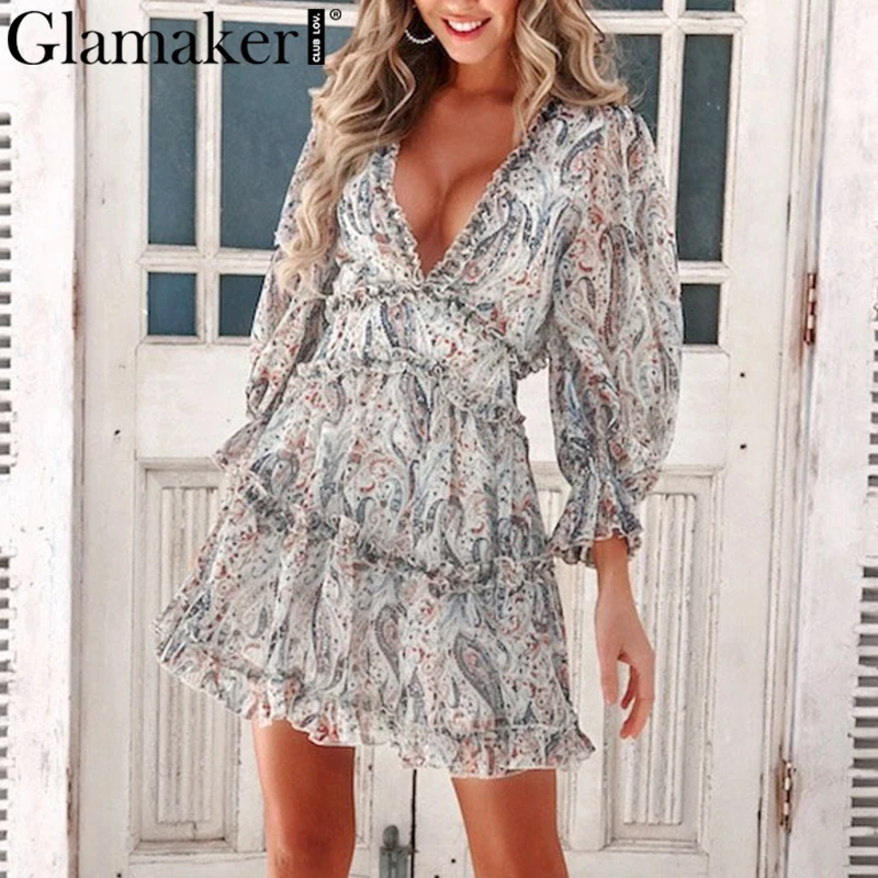 Женское платье в стиле бохо с рюшами и принтом пейсли летнее праздничное