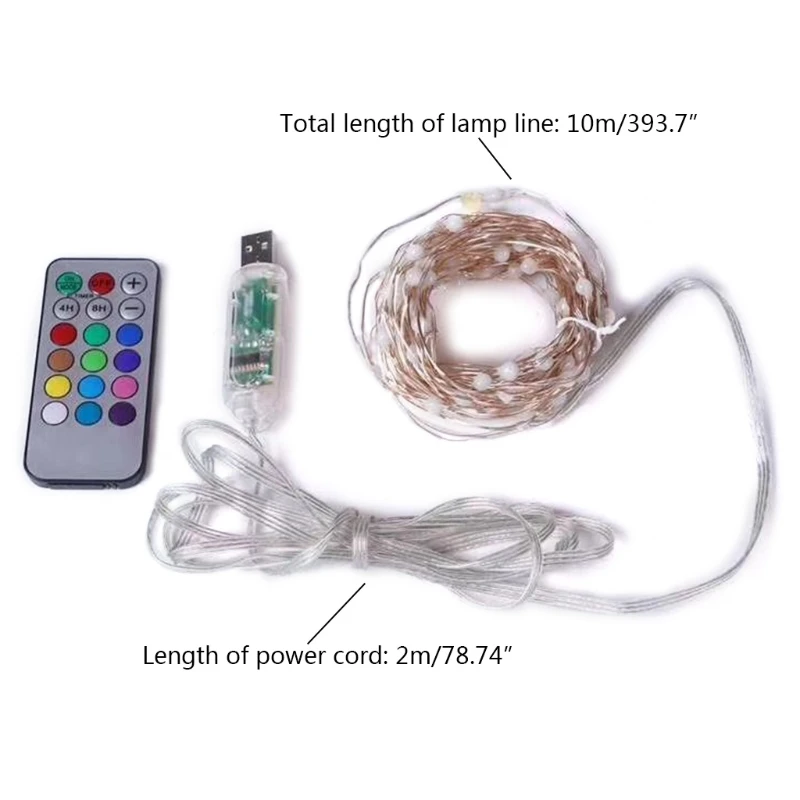 

Copper Wire Lights Wireless Remote Control USB RGB Light String 12 Modes LED Lamp String for Christmas Tree Decoration
